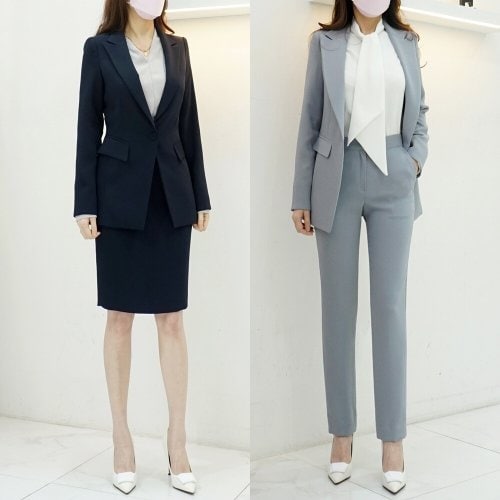 스타일라떼 / 쓰리피스 원버튼 슬림 슬랙스 스커트 봄가을 셋업