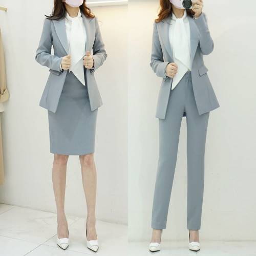 스타일라떼 / 쓰리피스 원버튼 슬림 슬랙스 스커트 봄가을 셋업