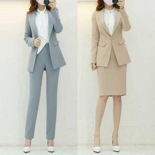 스타일라떼 / 쓰리피스 원버튼 슬림 슬랙스 스커트 봄가을 셋업