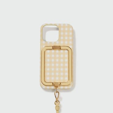 EENK Phone Case with Leather Strap - Yellow Check