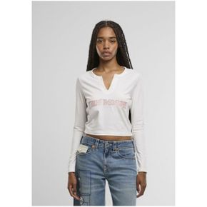 True Religion 트루 종교 아플리케 크리스탈 V 넥 롱 슬리브 탑 - 흰색 6970608