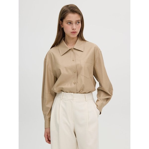 페이크 레더 볼륨 소매 셔츠 OL4WBA240