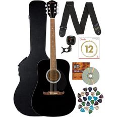 미국 펜더 기타 Fender FA 125 Dreadnought Acoustic Guitar 블랙 번들 with Hard 케이스 Tuner