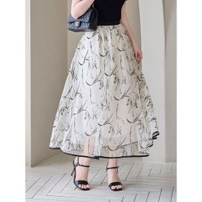 드로잉 패턴 쉬폰 플레어 롱 스커트 M2605SK048B_P424977383