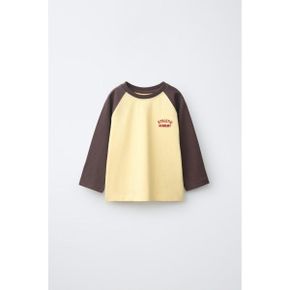 ZARA 자라 키즈 엠브로이더드 자수 텍스트 래글런 슬리브 티셔츠 브라운 4456553700 4456553 132