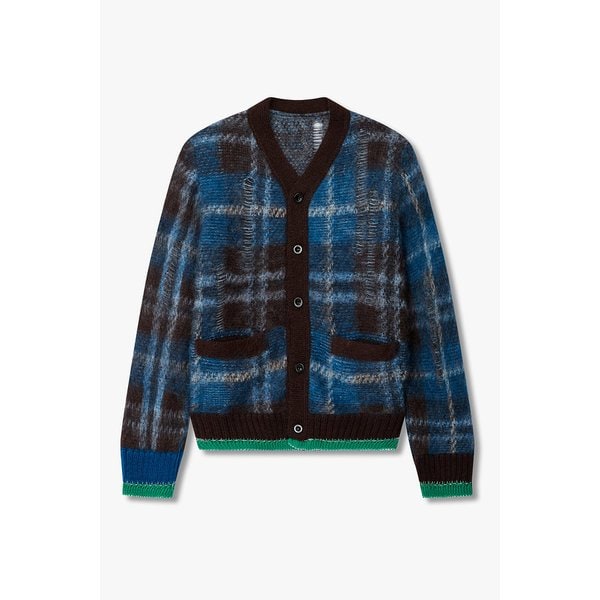 남성 플레이드 모헤어 블렌드 가디건 (블루) 6425331105000