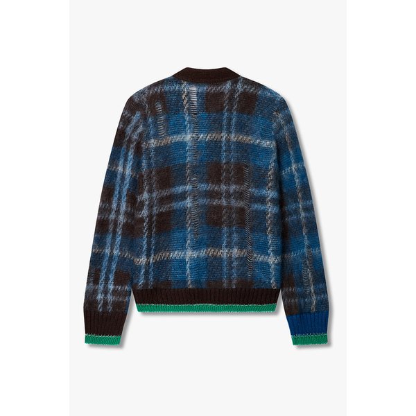 남성 플레이드 모헤어 블렌드 가디건 (블루) 6425331105000