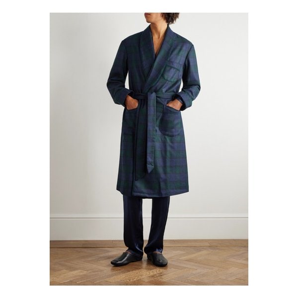 루비나찌 벨트 스트라이프 울 트윌 가운 블루 46376663163002715