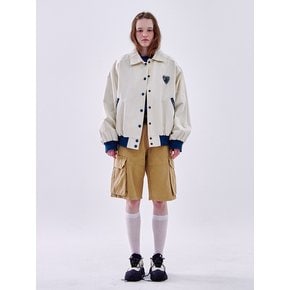 Overfit color combination point SOME logo collar jacket jumper [cream]