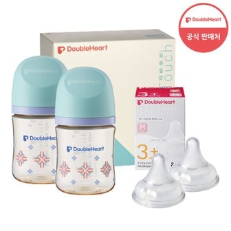 더블하트 160ml 헤리티지 트윈팩(젖병2개/노꼭지)+젖꼭지2개