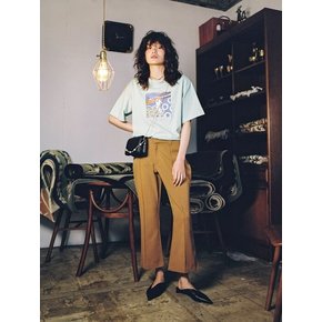 BROWN CROP FLARE PANTS