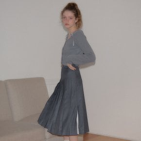 Side Slit Pleated Midi Skirt Gray