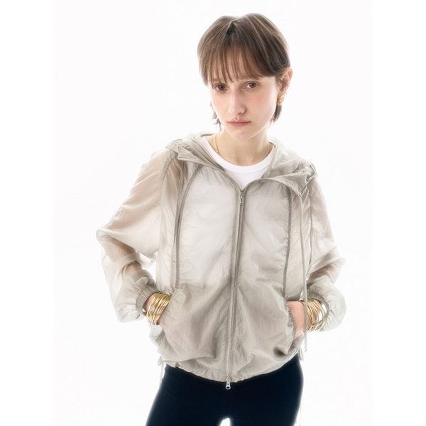 SHIRRING SHEER HOODED WINDBREAKER LGR