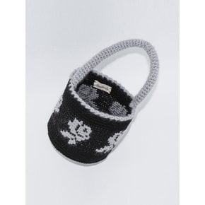 Rose Handmade Crochet Bucket Bag Mini Tote Bag _ Black