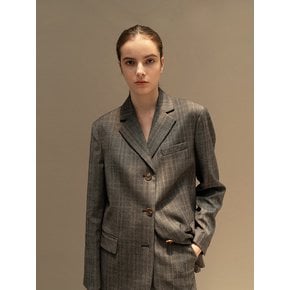 ADF-JKI106-10GLEN WOOL CHECK THREE BUTTON JACKET(Grey Check)