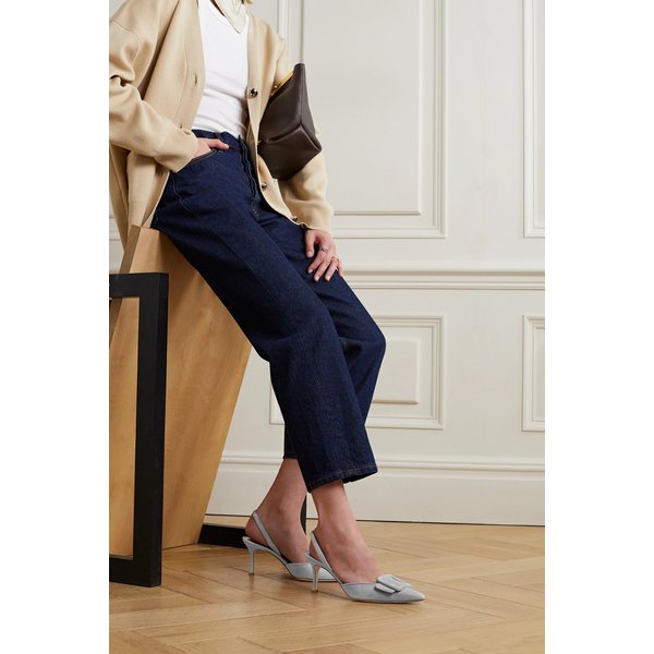 Maysli 70 Buckled Suede-trimmed Linen-canvas Slingback Pumps 라이트 그레이