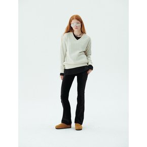 V-Neck Cable Pullover_Ivory