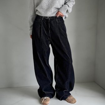 신세계라이브쇼핑 [옷자락] 여성 핀턱 맥시 와이드핏 골덴 바지 와인색 가을 팬츠