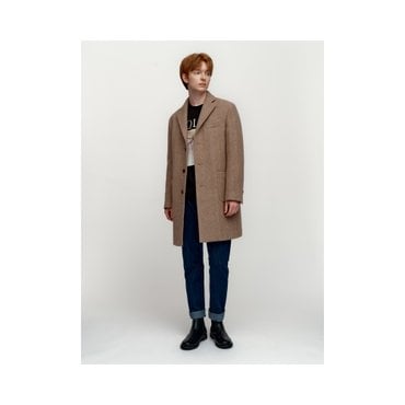 Solew Cashmere Blended Herringbone 3-Button Coat_Light Brown