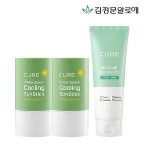 [김정문알로에] 큐어 쿨링선스틱 2개+수딩젤150ml 1개