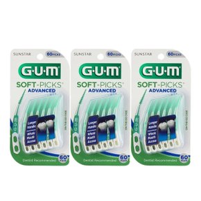 GUM 검 치과 부드러운 일회용 치간칫솔 어드밴스드 소프트픽(60p) 3개