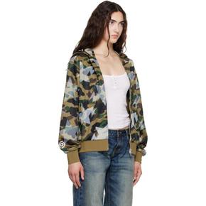 26 FW 베이프 그린 카모 샤크 크롭 핏 메시 집업 후드티 262546F097001