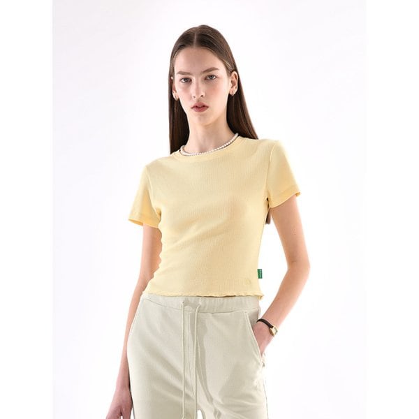 립 플레어 크롭 반팔 티셔츠 (Yellow)