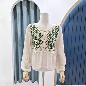 뜨게원단 배색 블라우스 SG09BL516
