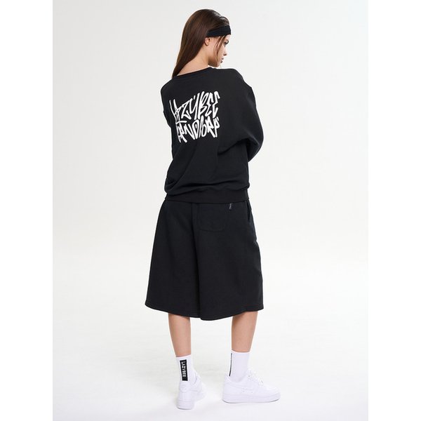 [SET] 그래피티 루즈핏 맨투맨 상의 + 빅 로고 버뮤다 팬츠 세트 W 블랙