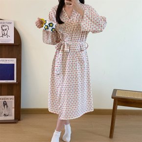 데일리 루즈핏 하트 패턴 허리 스트랩 가운 FD-0675