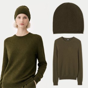 고비 캐시미어 스웨터 & 비니 세트 Olive Green