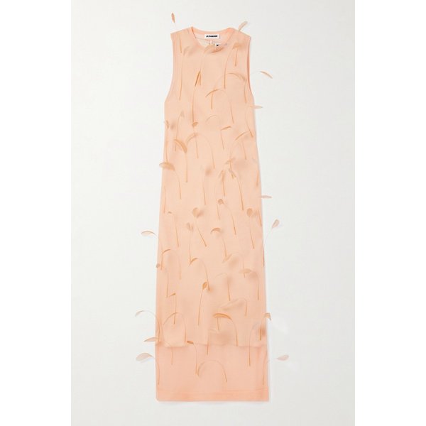 페더 장식 레이어드 니트 실크 미디 원피스 46376663162908440