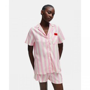 4649320 HUGO Patterned pyjama shirt with red logo label - 664 Pink