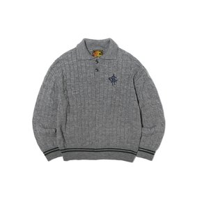 Wool Collar Cable Knit Gray