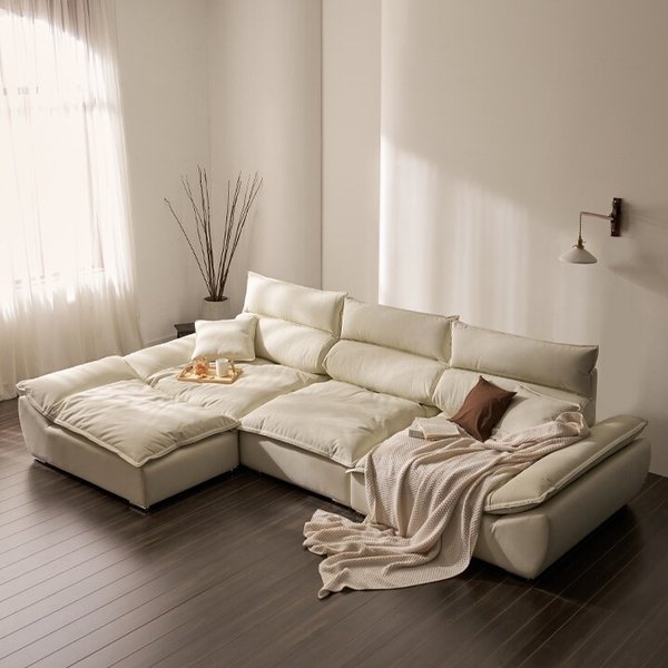 안목 청신 와이드 가죽 4인용 소파 스툴 세트 [착불]