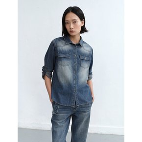 STITCHED BUTTON DENIM SHIRT [BLUE]