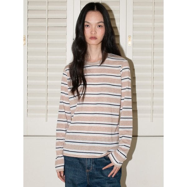 스트라이프 롱슬리브 - 베이지