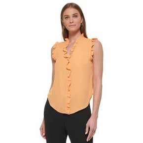 3909691 DKNY Sleeveless V-Neck Ruffle Blouse