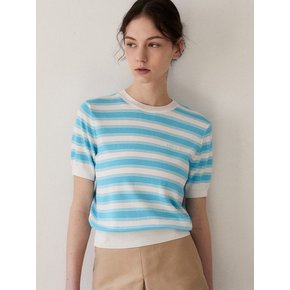 MIXED STRIPE HALF SLEEVE KNIT_AQUA