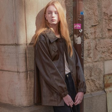 노운베러 Faux leather bizo collar over jacket_Brown