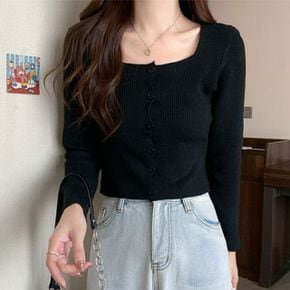 여자가을코디 스퀘어넥 심플 디자인 데일리 여성 가디건