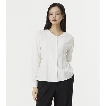 플라스틱아일랜드 V넥 턱 블라우스 (PR1WB261)