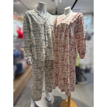 barbara 바바라 순면 60수 뜨왈 드 주이 엔틱 원피스타입 커플 파자마 세트 AGW4610L AMP4610B
