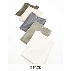 5 팩 에센셜 릴렉스드 핏 티셔츠 인 chacoal olive greens beige 화이트 90842