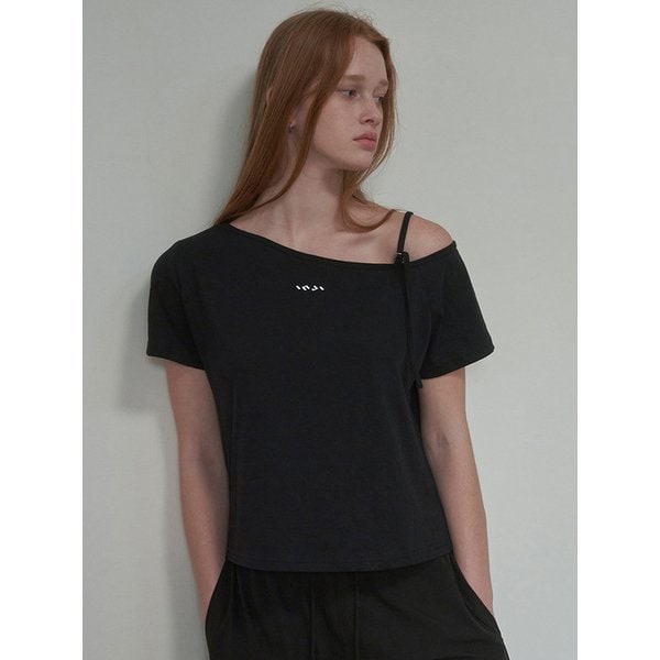 언발 코튼 숏 슬리브 티 블랙