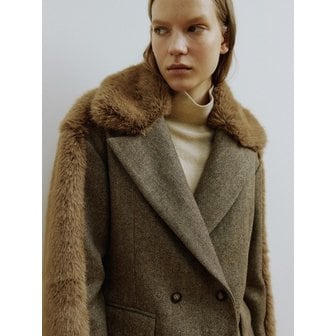 몰리올리 CHAD Woven Mix Faux Fur Blazer [Tobacco Brown]