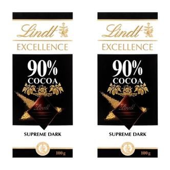  [해외직구] Lindt 린트 엑셀런스 90% 다크 슈프림 초콜릿 바 100g 2팩