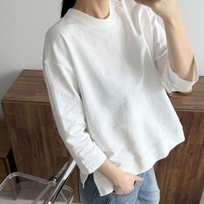 7부소매 티셔츠 라운드넥 옆트임 맨투맨 기본 데일리 무지티_P435372202