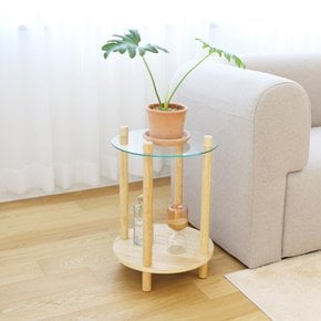 강화유리 원형 원목 침대 소파 사이드 쇼파 거실 테이블 협탁 선반