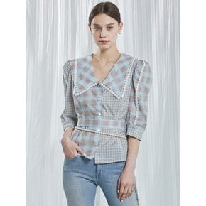 CHECK AND LACE COTTON BLOUSE